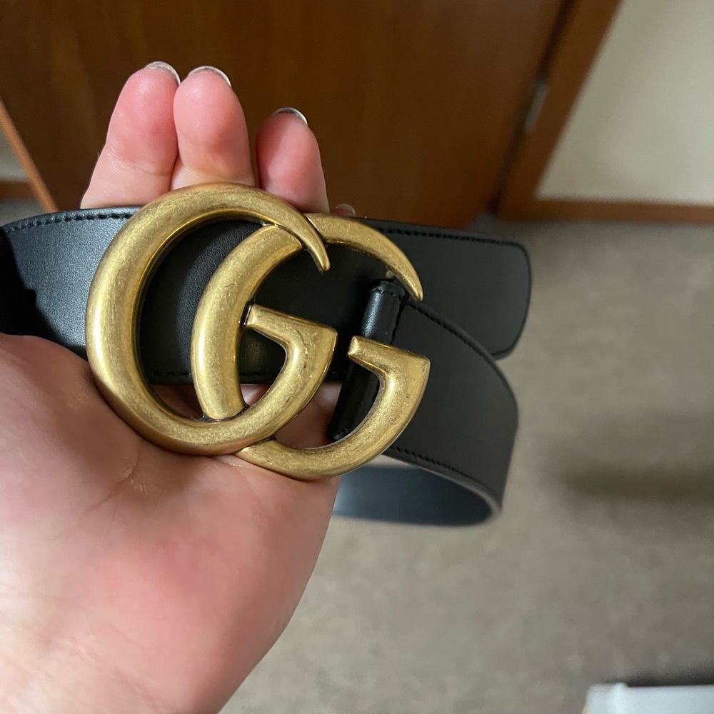 Gucci Black Belt with Gold GG Emblem